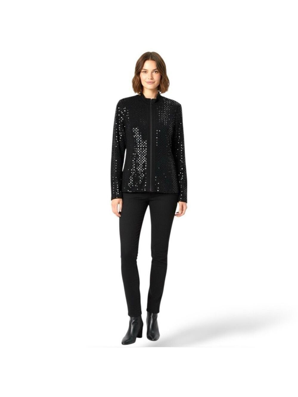 PICADILLY FASHIONS Full Front Zip Sequined Lightweight Long Sleeve Jacket Sz S